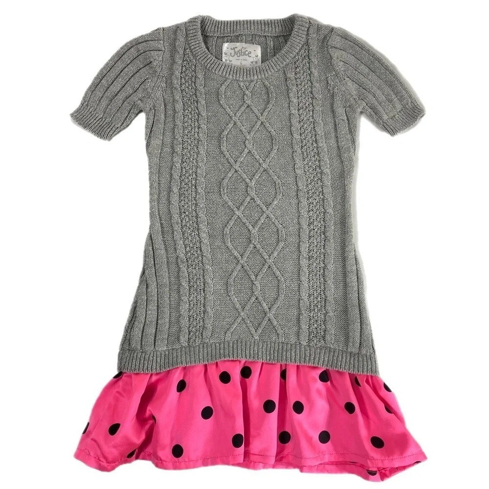 Justice Girls Drop Waist Polka Drop Ruffle Sweater Dress